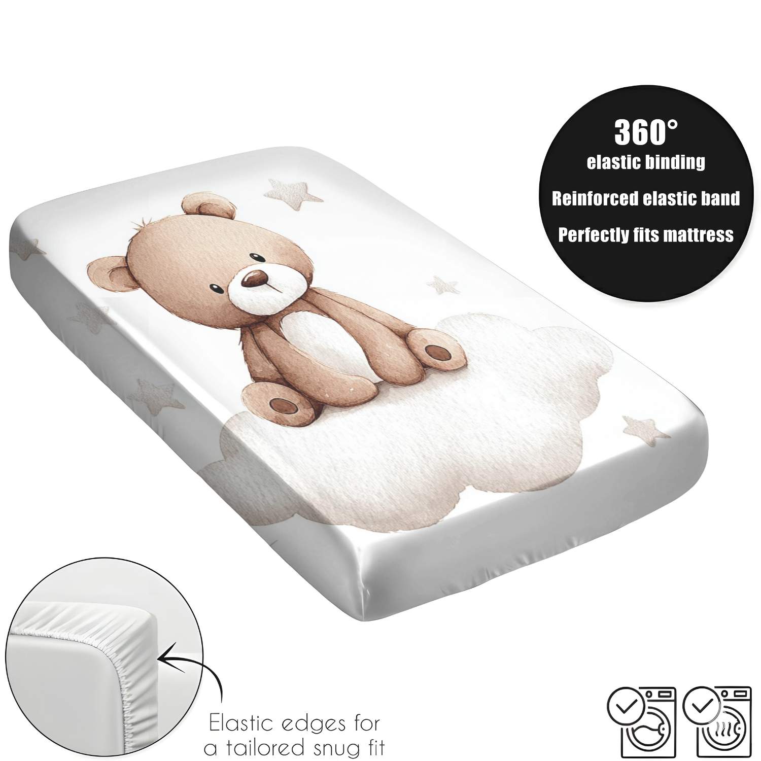 2/3pcs Cute Bear & Cloud Theme Fitted Sheet Bedding Set