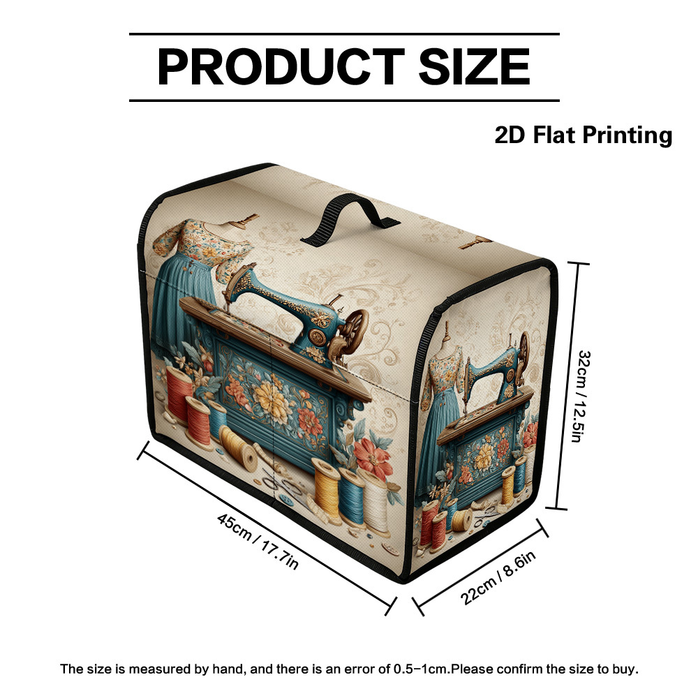 TEMU 1pc Large Capacity Vintage Sewing Machine Dust Cover With Storage Pockets & Handle - Portable Protective Cover Suitable For Most Standard