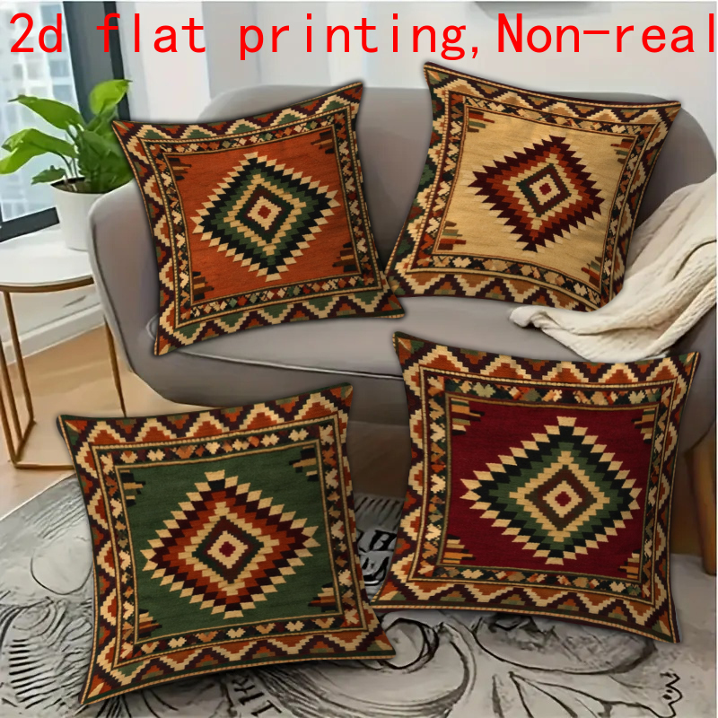 TEMU 4pcs, 2d Flat Printing, Bohemian Style Sofa Pillowcases, Modern Fashion Decorative Pillow Covers, Polyester Material, Multiple Sizes, Zipper