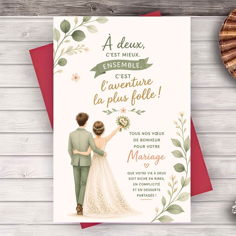 TEMU Une Enveloppe et Une Carte de Élégante pour Mariés, Design Floral , Carte Plate en Papier pour de Mariage, Cadeau d'Anniversaire pour Couple et