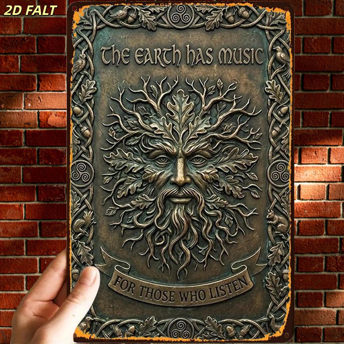 TEMU 2d Flat, 2d Flat,1pc, Interesting Retro Earth Music Bronze Plaquemetal Iron Sign, Pre-drilled Holes, Suitable For Indoor, Garden,outdoor, Home,