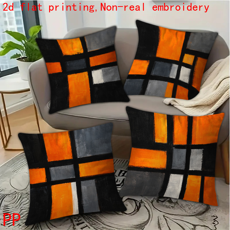 TEMU 2d Flat - 4-pack, 2d Flat Printing, Geometric Color Block Abstract Art Pillowcases, Polyester Material, Multi-sizes, Zipper Closure, Machine
