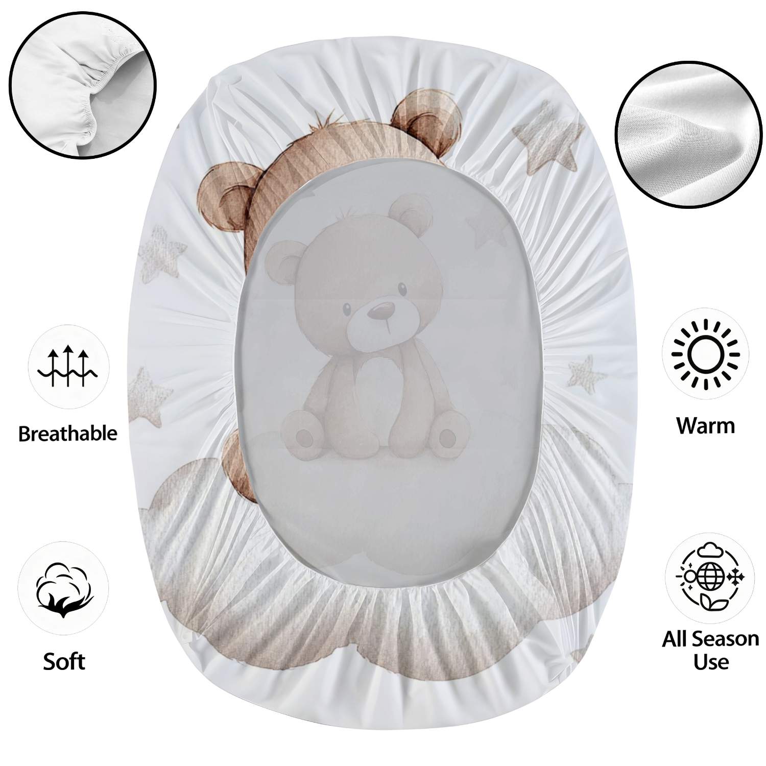 2/3pcs Cute Bear & Cloud Theme Fitted Sheet Bedding Set