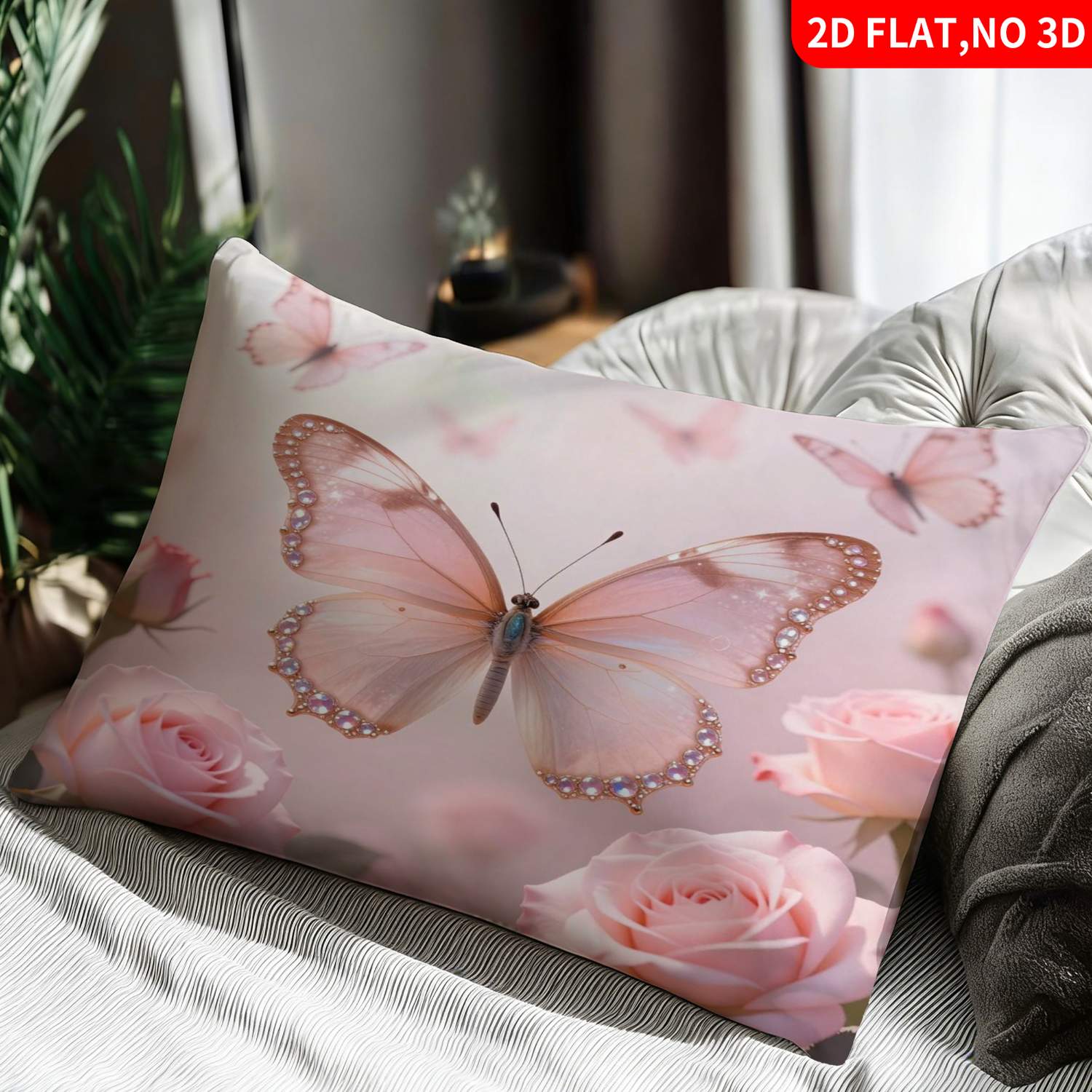 TEMU 1pc Pillowcase (pillow Inserts Not Included) 2d Flat Print Pink And Rose Pattern Ideal For Home Decoration Stylish Pillow Covers For Beds And