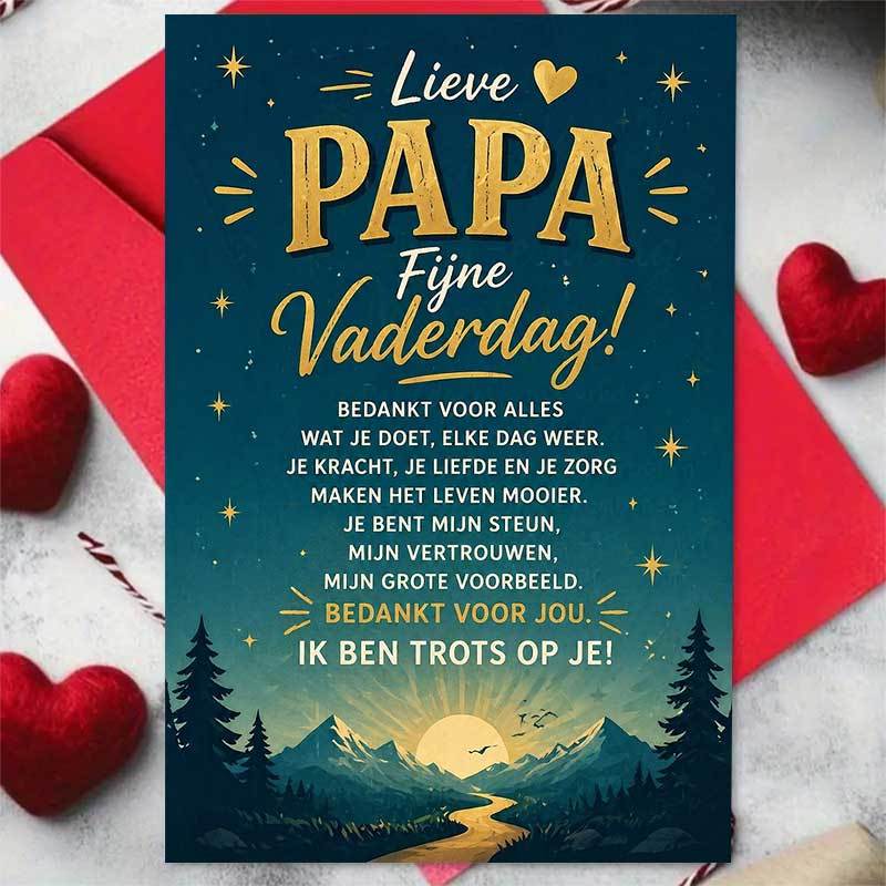 1 greeting card 1 envelope warm and   fathers day greeting card starry night mountain landscape design with text   papa fijne vaderdag suitable for dad fathers day celebration elegant artistic style