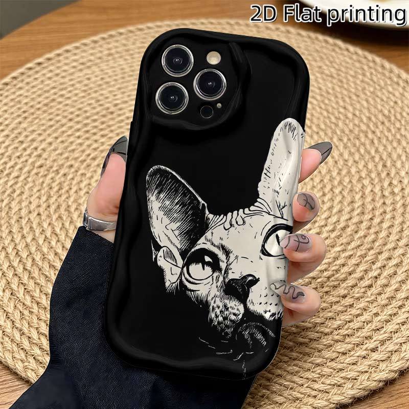 TEMU Phone Case: 1, Sphynx Cat Ink Illustration Art Pattern Phone Case, 2d Flat Design, Thick Shockproof Phone Case, Iphone 17 Pro Max Phone Case,