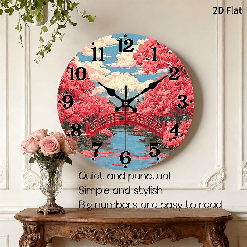 2d flat 1pc   wooden wall clock   cherry   theme   home decor   silent round     bedroom living room office kitchen and bathroom 12 inch aa battery not included