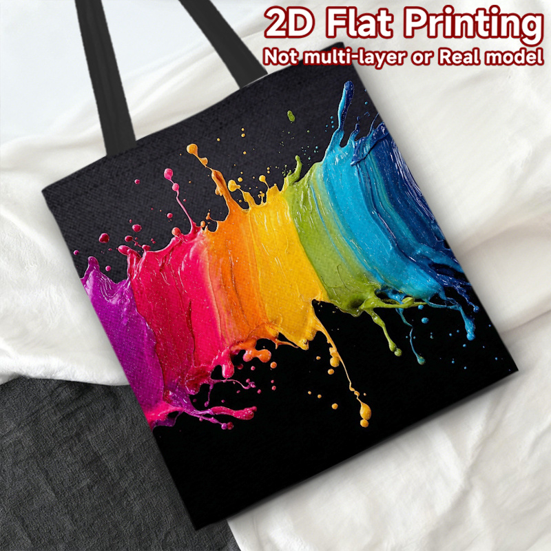 1pc 2d flat printing vib nt tote bag splash of  ow colors polyester for   reusable shopping bag with fixed shoulder st ps vib nt   for womens daily use