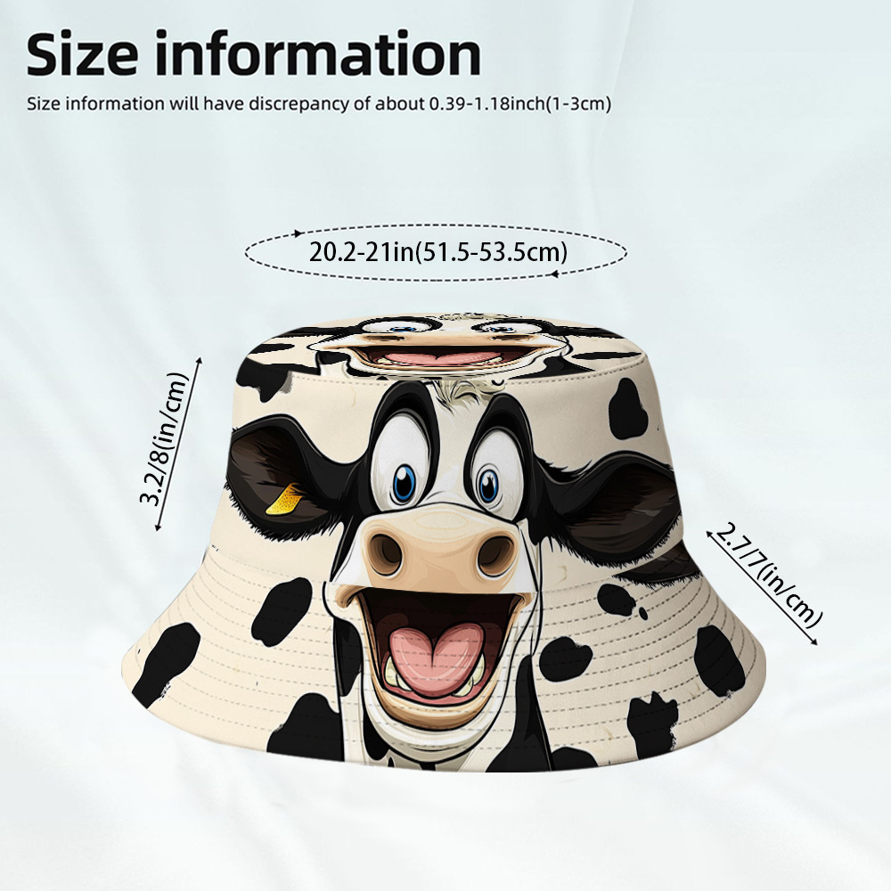 TEMU 1pc Men' Cow Face Cap - Print Fisherman Hat, Lightweight Foldable Portable Suitable For Scenic , CafÃ© , Events, Teacher Gifts, Back-to- &