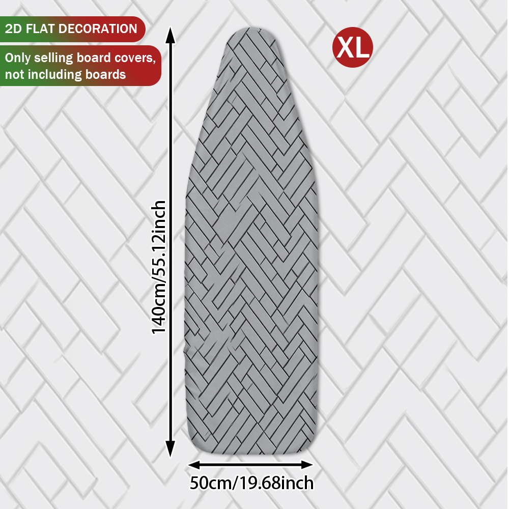 TEMU 1pc, 2d Flat, Ironing Board Cover, Gray Herringbone Geometric Lines Home Decor Dust Cover, Ironing Tool Accessory With Elastic , , Durable And