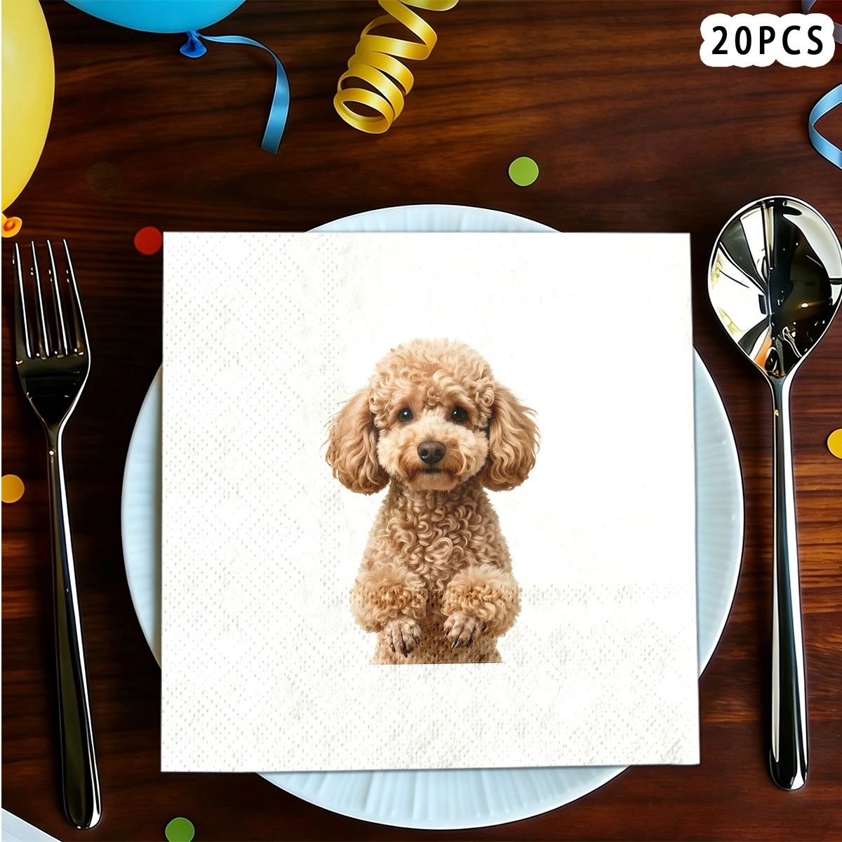 TEMU 20pcs Poodle-themed Napkins Suitable For Cafes, Garden Parties, Home Dinners - Adorable Poodle Table Decor With Poodle Patterns, 2-ply Drink &