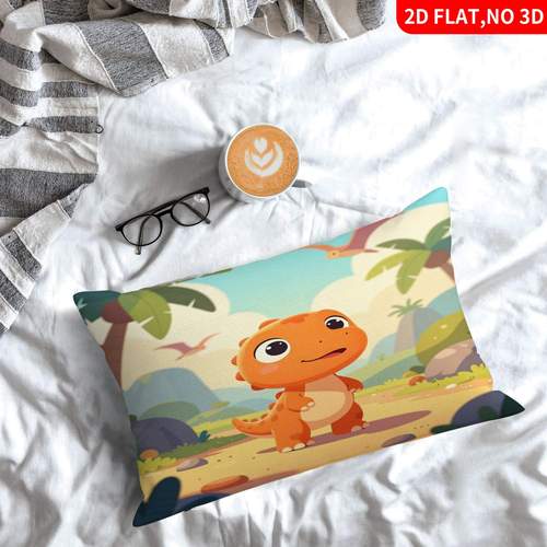 1pc pillowcase pillow inserts not included 2d flat print orange dinosaur with big tropical jungle scene cartoon style ideal for home decoration stylish pillow covers for beds and sofas bedroom material for home decor enthusiasts