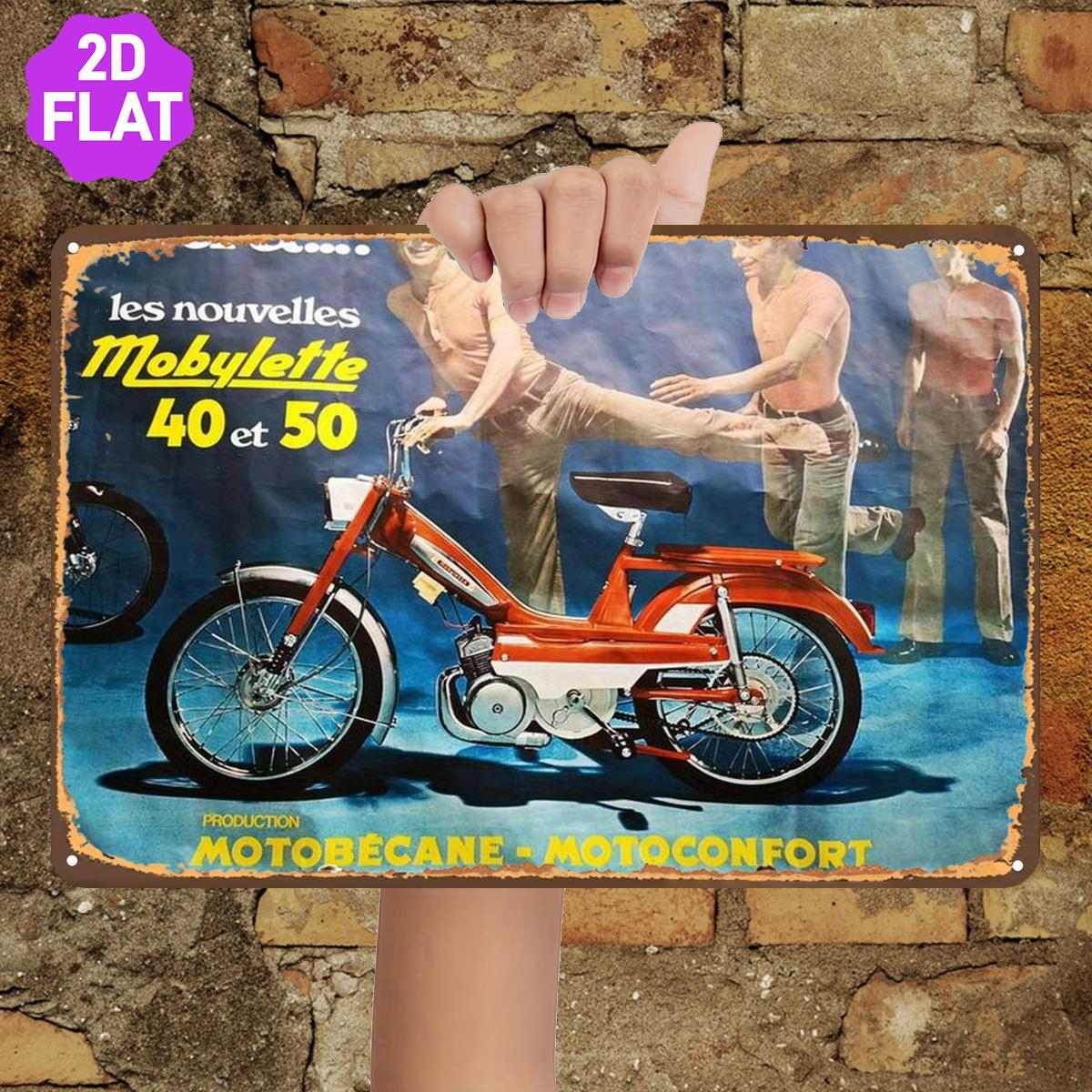 TEMU 2D Plat 1pc, " 40 et 50 : Confort et Style Moto", Plaque Métallique en Fer, Taille (8"X12"/20Cm*30Cm) Peintures