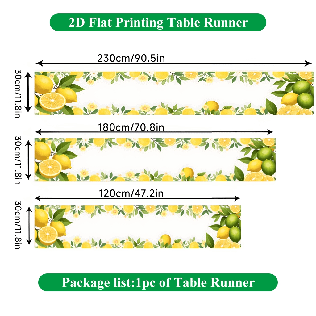 TEMU 2d Flat, 1pc, Lemon Fruit And Floral Leaf Decorative Polyester Rectangular Table Runner, Suitable For Birthday Parties, Wedding Table