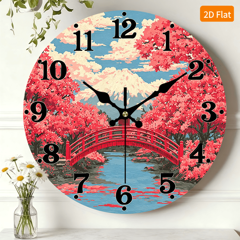 item picture 2d flat 1pc   wooden wall clock   cherry   theme   home decor   silent round     bedroom living room office kitchen and bathroom 12 inch aa battery not included