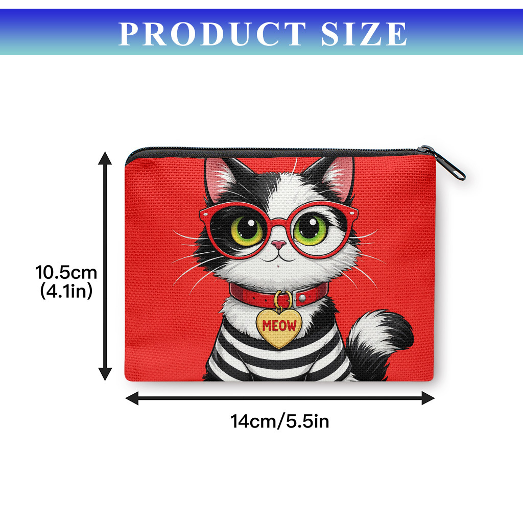 TEMU Portamonete 1 pz, Portamonete Gatto con Occhiali Rossi, Chiusura a Cerniera, Borsa Portaoggetti e Portatile per Monete, Contanti, Chiavi, Carte,