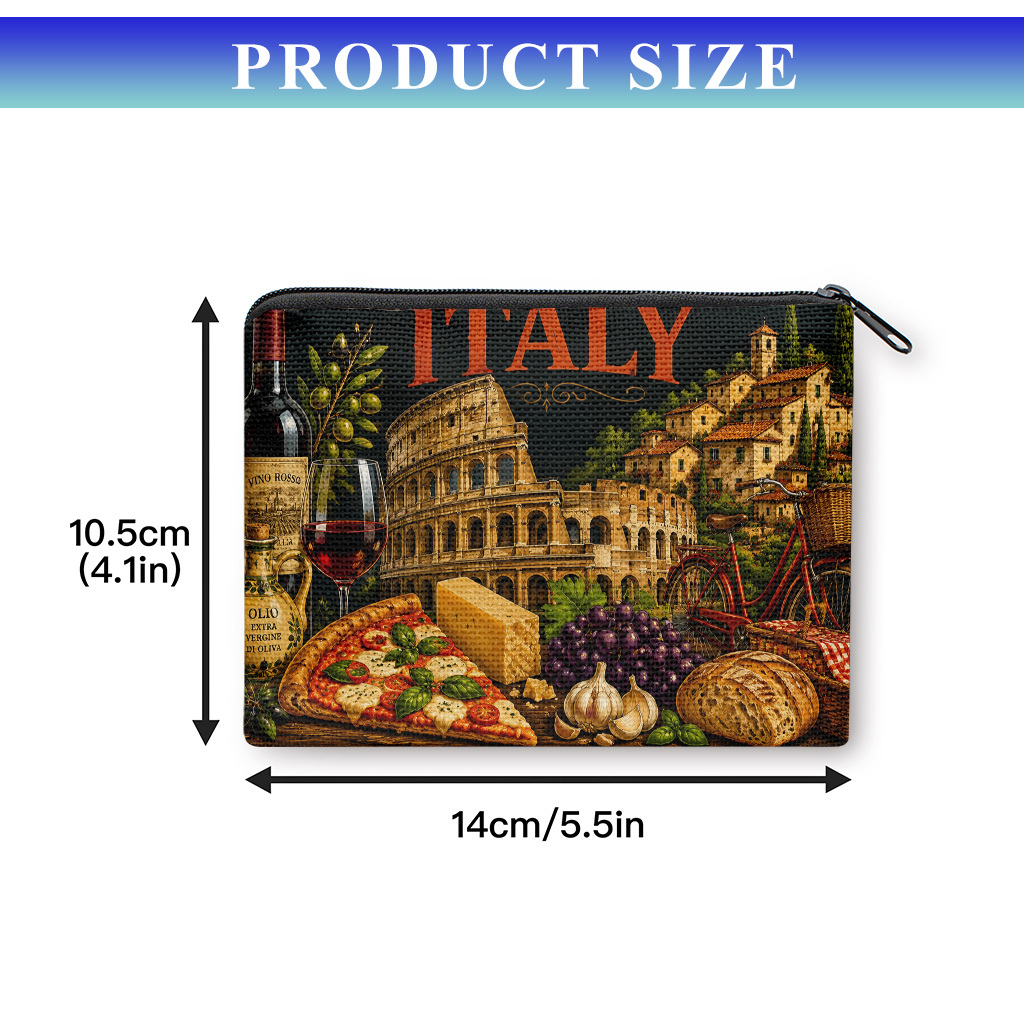 TEMU Portamonete a tema a - Stampa con cibo e (Pizza, Gelato) - Portafoglio con chiusura a cerniera, porta carte, porta banconote, regalo per viaggi,
