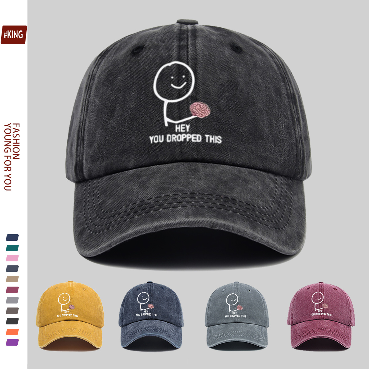 Smile Face Hand-Held Brain Pattern Printed Baseball Cap