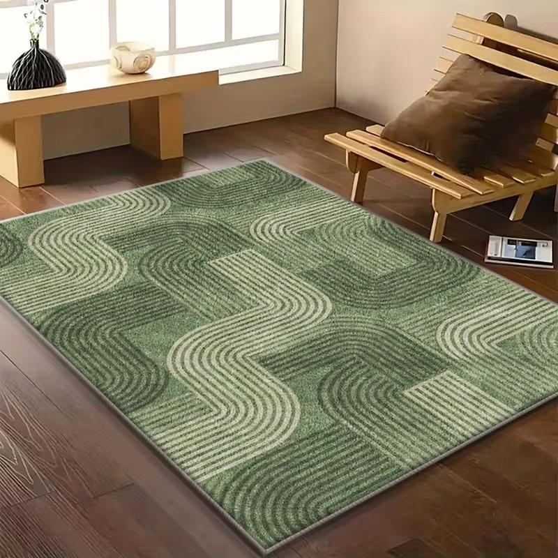 TEMU Velvet   Non-slip Backing Rug, 2d Flat, Machine Washable, , Non-slip And Fade-resistant. Geometric Line Pattern And Brown, Vintage Style.