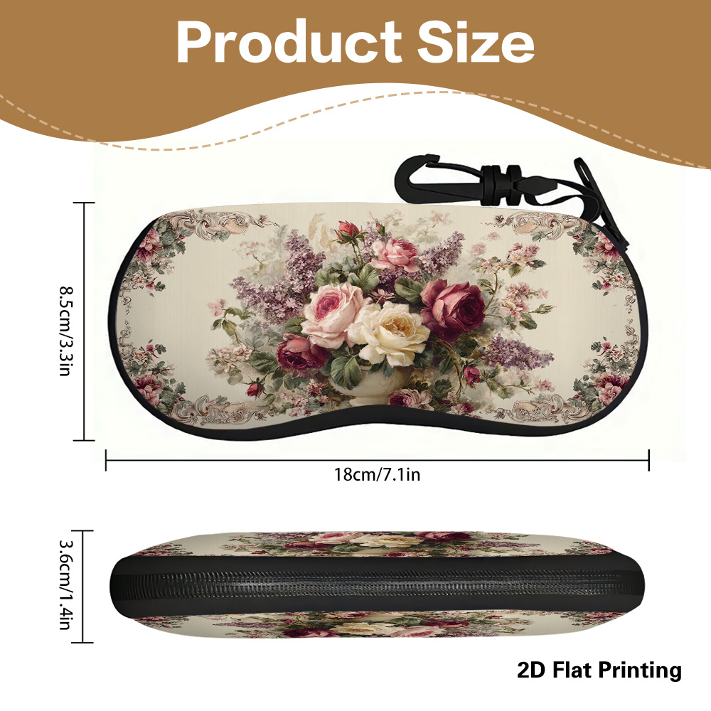 TEMU 2d Flat, 1pc 2d Flat Printing Romantic Vintage Pattern Glasses Case,suitable For Glasses, Wallet Or Accessories, Unisex Design, 2d Flat