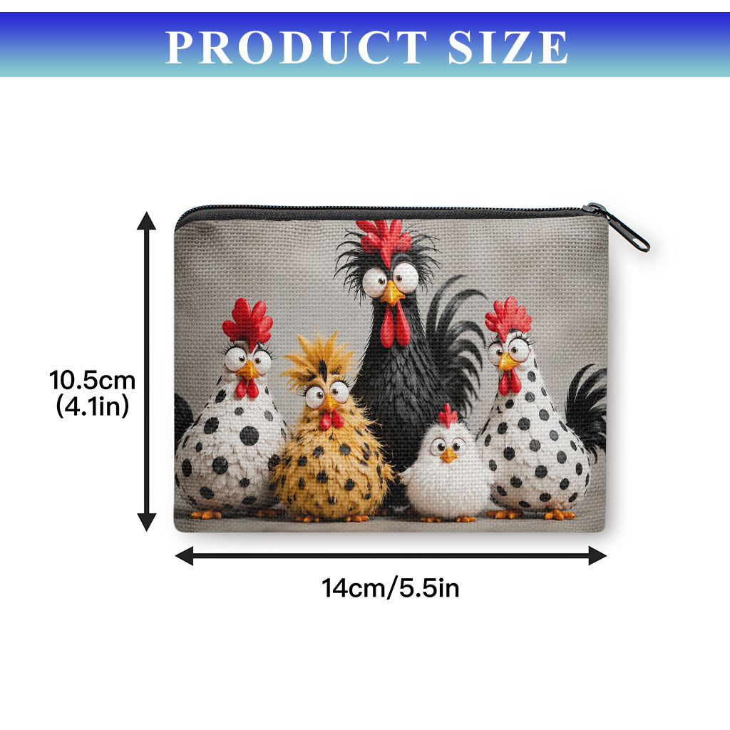 TEMU Porte-monnaie, Lot de Porte-monnaie Poulets de Dessin Animé, Fermeture Éclair, Petits Pièces de Monnaie Portables, Argent Liquide, Clés, Cartes,