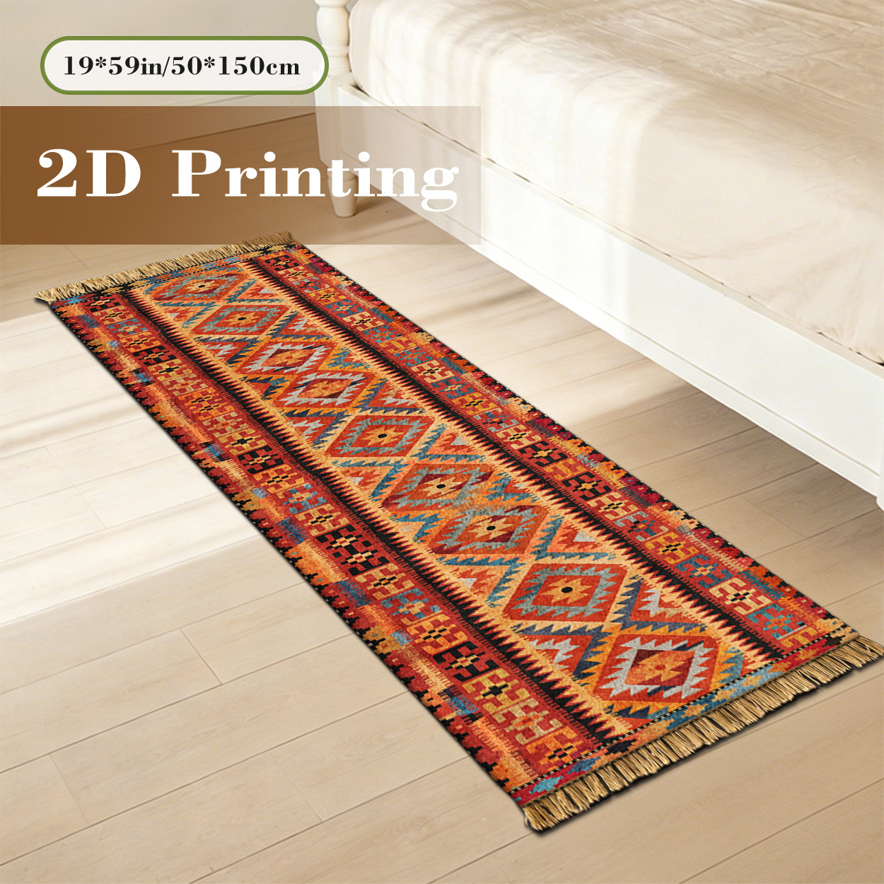 TEMU Soft Plush + Dotted Plastic Bottom Tassel Long Runner Rug, And Orange Vintage Floral Print Pattern 2d Printed Rug For Living Room Sofa, Bedroom