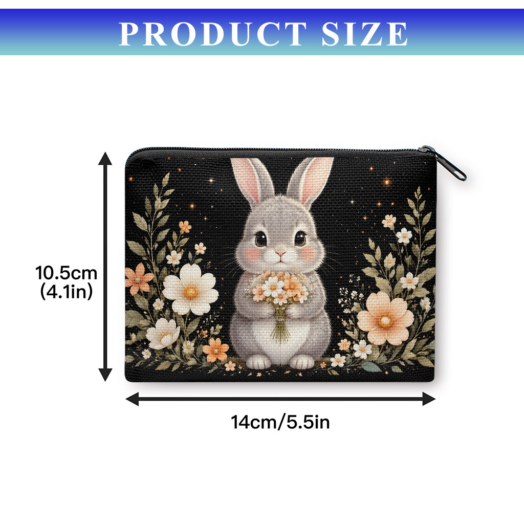 TEMU 【商品名】コインパース、花を持った愛らしいウサギのコインケース、開閉、小型ポータブルコイン、現金、鍵、カード、イヤホン、小物収納バッグ、便利なカードホルダー、軽量、女性と男性へのギフト