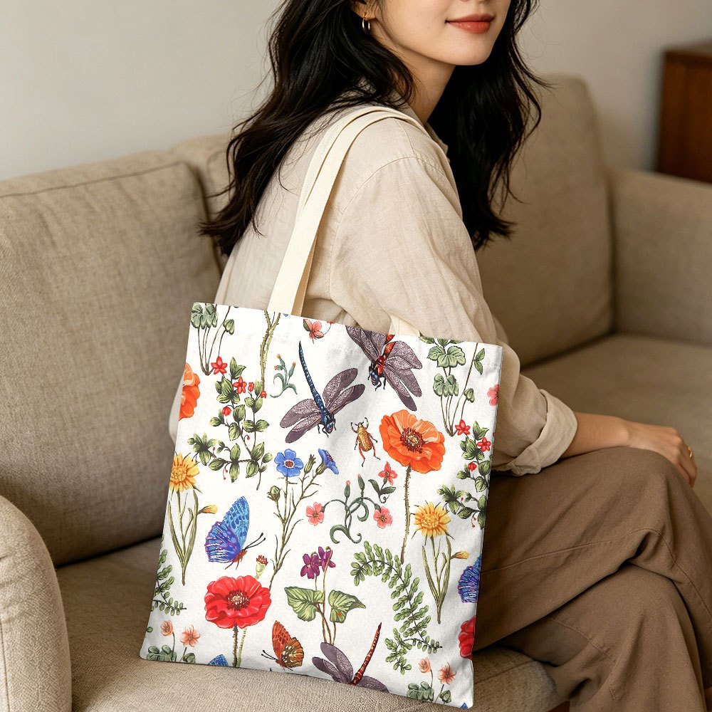 1 pz, borsa di tela   fiori e insetti, una borsa che     e  , adatta per   in  , shopping   di  