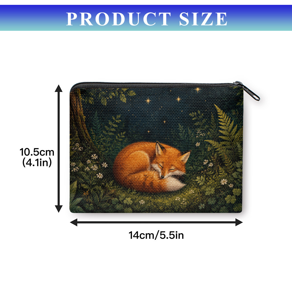TEMU Coin Purse, Fox Sleeping In Purse, Zipper Closure, Small Portable , Cash, Keys, Cards, Earphone, And Small Essentials Storage Bag, Handy Card