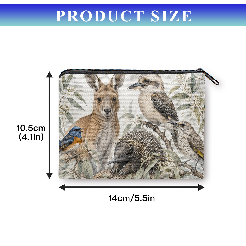 TEMU Coin Purse, Australian Wildlife Art Coin Purse, Zipper Closure, Small Portable , Cash, Keys, Cards, Earphone, And Small Essentials Storage Bag,