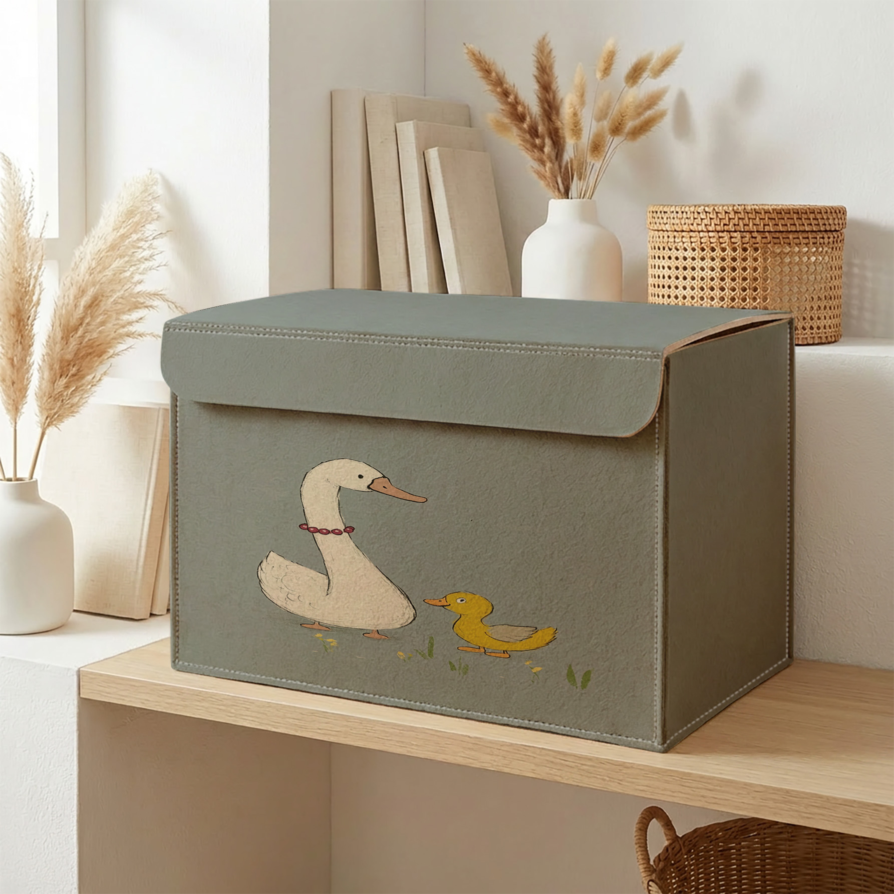 TEMU 1pc, Storage Box, And Yellow Duck Hand-painted Style Illustration 2d Printing, Thickened Felt Material   | Bedroom/wardrobe/sundries Storage |