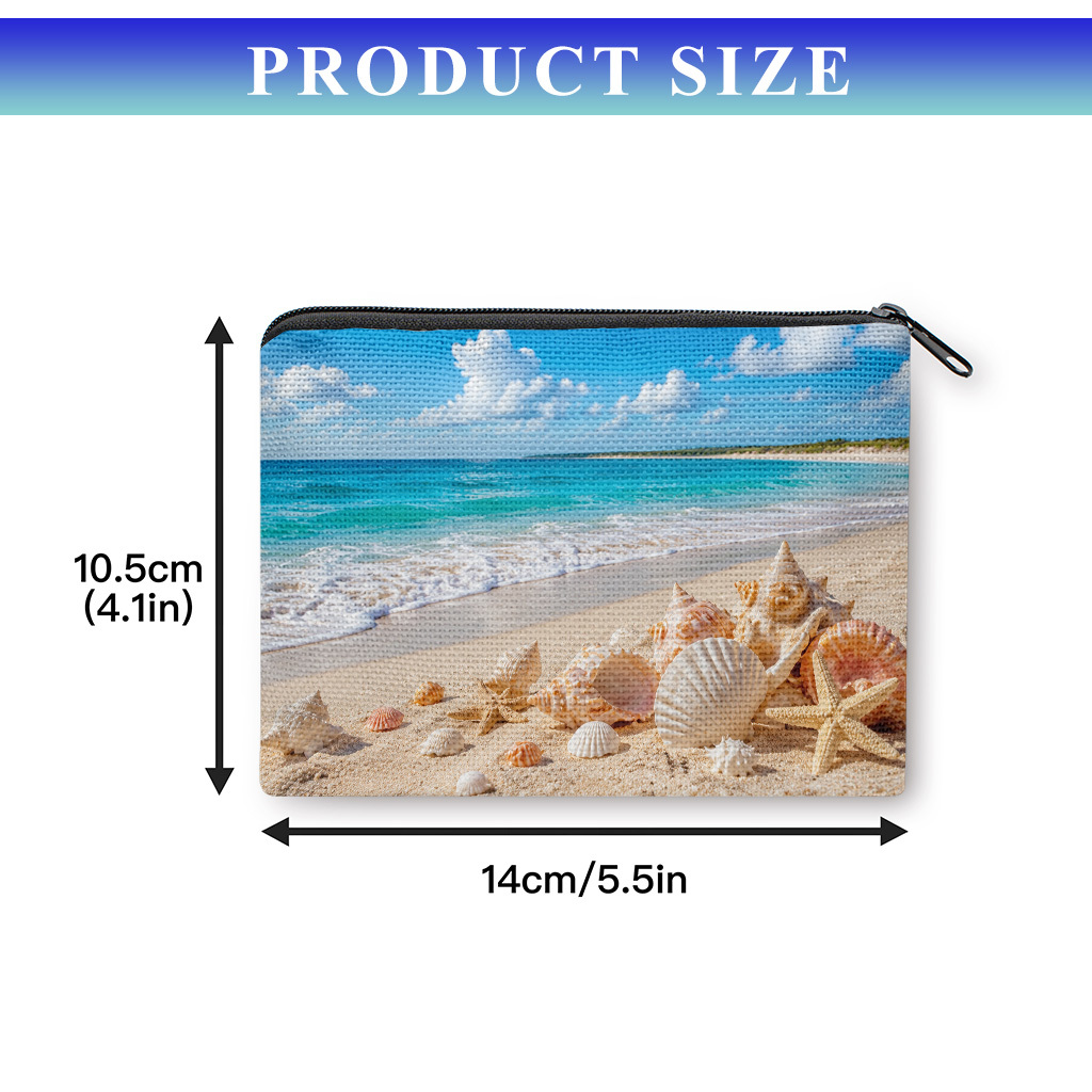 TEMU Coin Purse, Seashells On Purse, Zipper Closure, Small Portable , Cash, Keys, Cards, Earphone, And Small Essentials Storage Bag, Handy Card