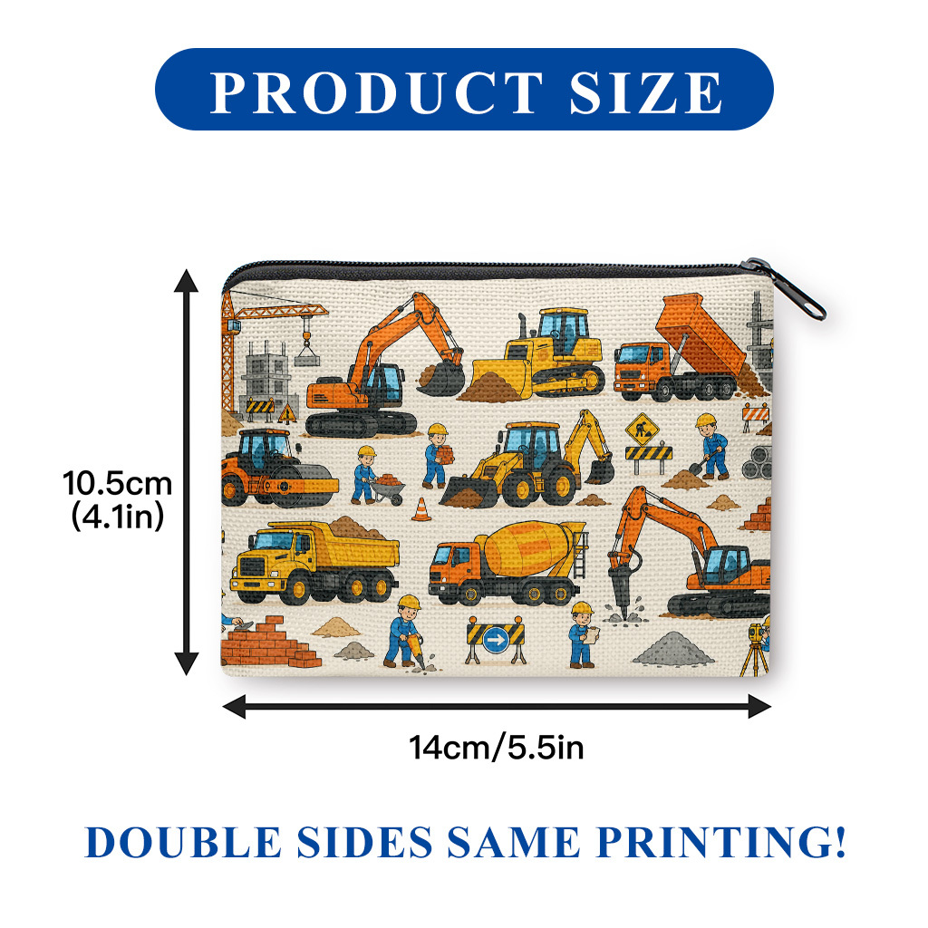 TEMU Construction-themed Coin Purse Wallet - Double-sided Printed Suitable For, , Travel | Portable Zipper Pouch With Key Holder, Lightweight Change