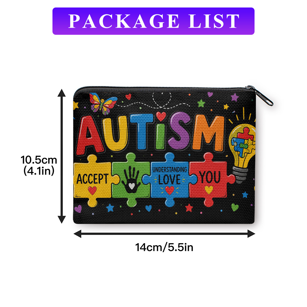 TEMU con temática de autismo, para guardar llaves y monedas, billetera y portátil con rompecabezas multicolor, regalo lavable a máquina para Navidad,