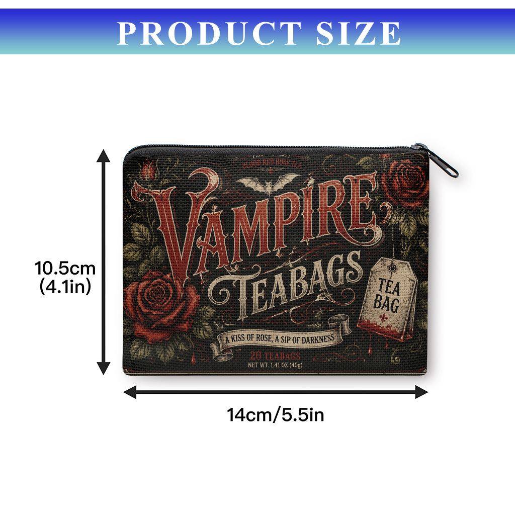 TEMU Coin Purse, Vampire Tea Bags Coin Purse, Zipper Closure, Small Portable , Cash, Keys, Cards, Earphone, And Small Essentials Storage Bag, Handy