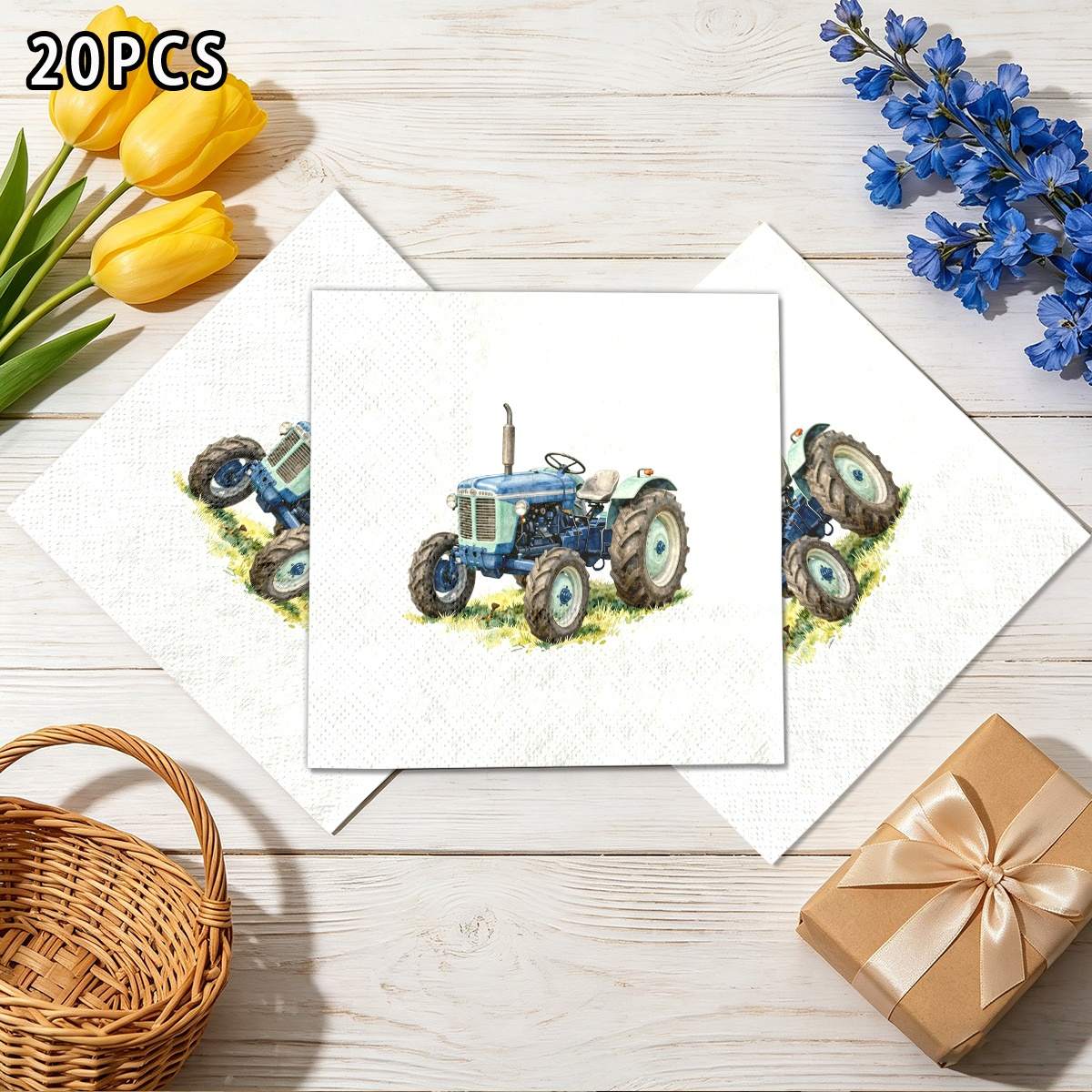 TEMU 20pcs Vintage Tractor Theme 2-ply Napkins, Printed Napkins, Suitable For Camping, Party Decorations, Beach Parties, Home Dinner Decorations,