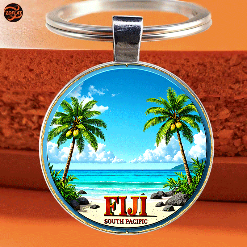 TEMU 1 Round Keychain, Tropical Beach Themed Keychain, Palm Tree Coconut Pattern, Fresh Accessory, Suitable For Car Keys And Bag Charms, Perfect Gift