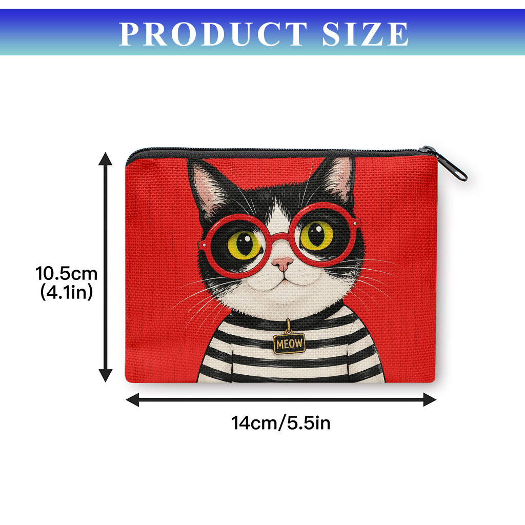 TEMU Portamonete a tema gatto con occhiali rossi - Portafoglio con chiusura a cerniera per , porta carte e borsa porta contanti, regalo portatile per
