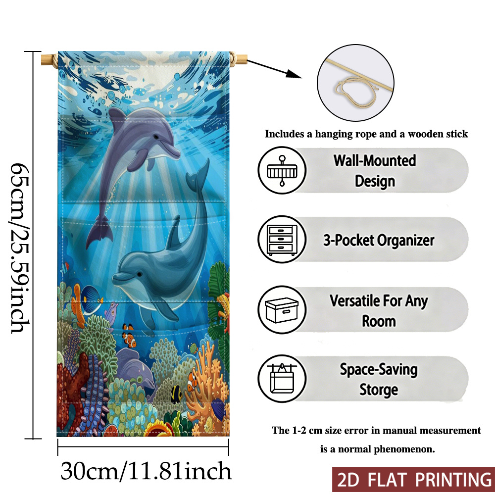 TEMU 1pc 1pcs 1-shelf/storage Shelf Wall-mounted 3-tier Hanging Cabinet With Dolphin Ocean Ray Marine-themed Decor - Space- Suitable For