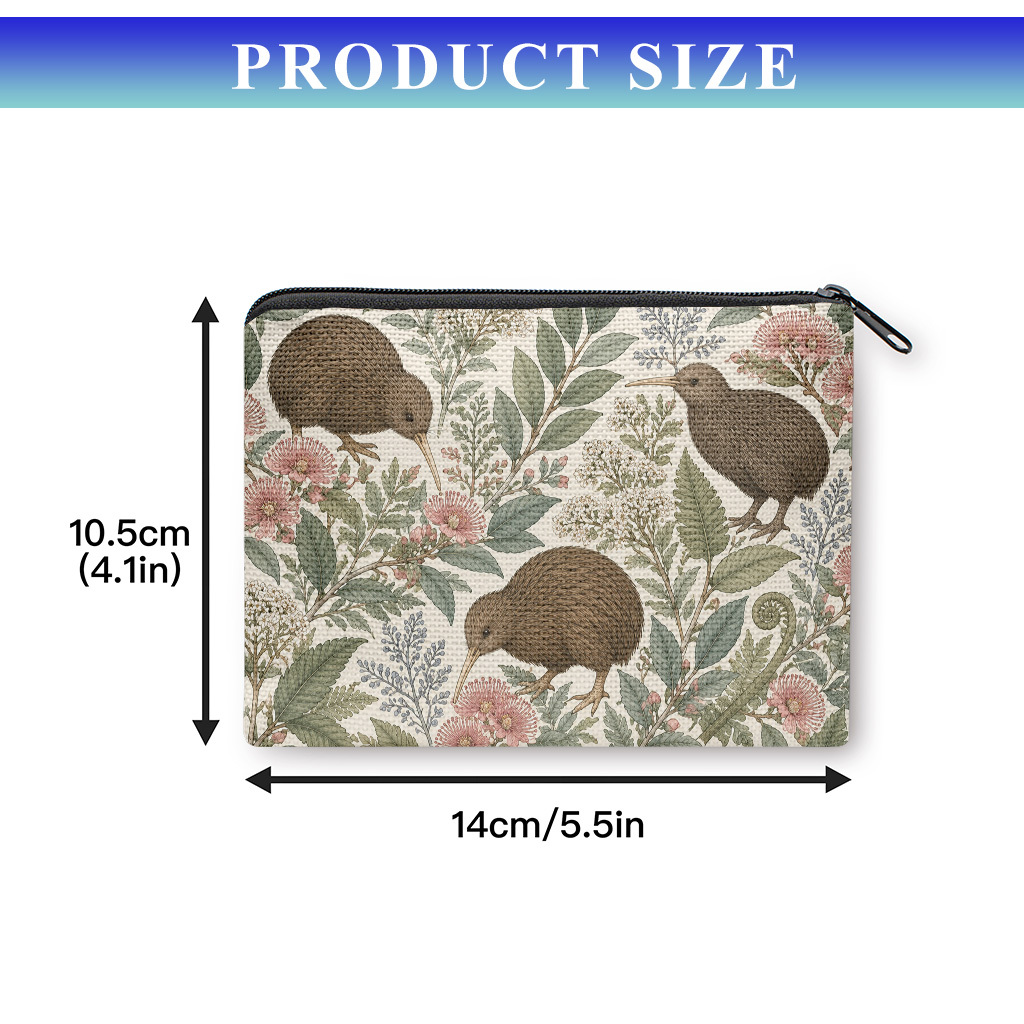 TEMU Kiwi Bird & New Zealand Plants Coin Purse Wallet - Zipper Closure Suitable For , Cash, Cards Holder, Compact Portable Gift For , Kiwi-themed For