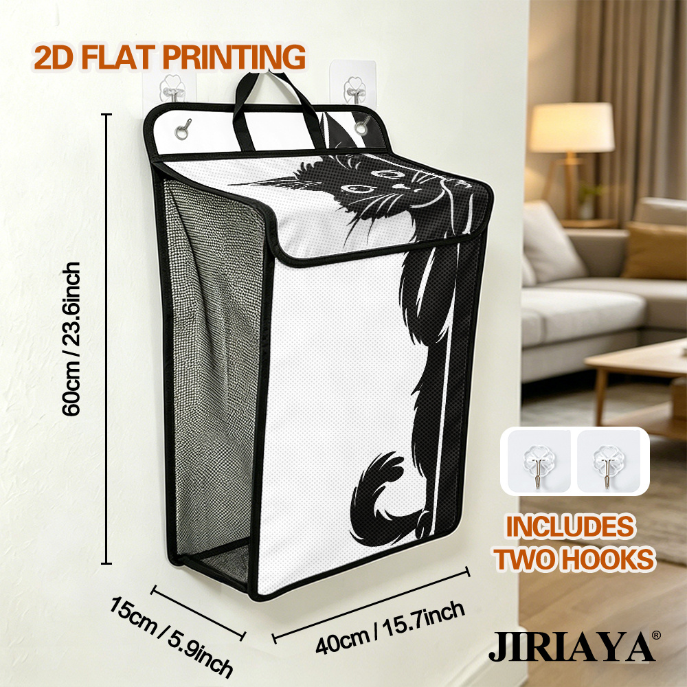 TEMU 1pc Jiriaya 1pc Cat Laundry Basket Suitable For Bathroom, Dorm & Home - Large Capacity Foldable Wall-mounted Hamper With Lid, Space- Hanging