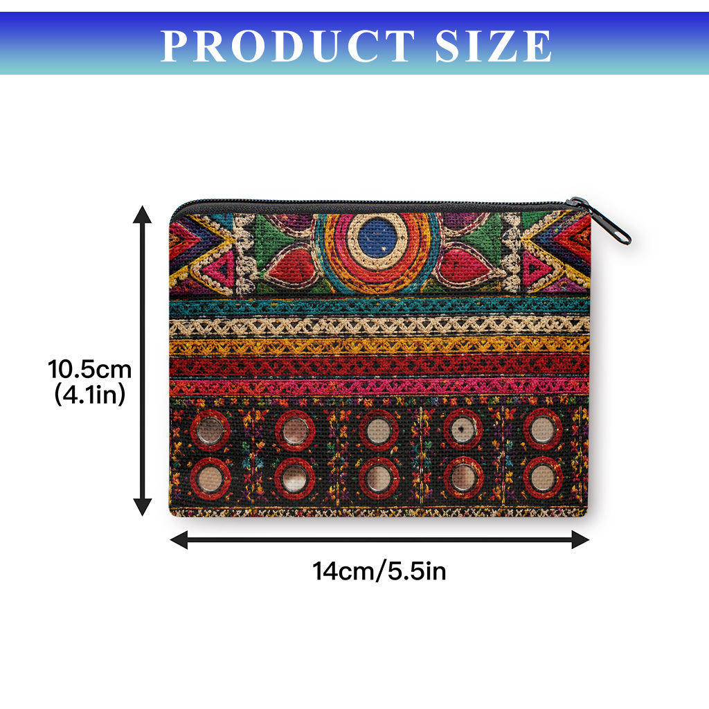 TEMU para mujer y hombre, billetera con cierre de cremallera, tarjetero y para billetes, bolsa portátil con diseño textil cultural para llaves,