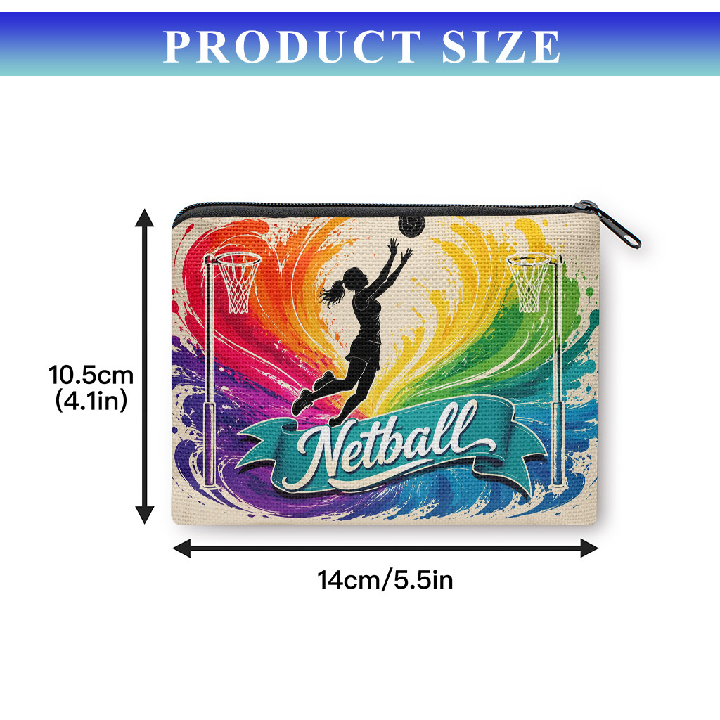 TEMU Coin Purse, Colorful Netball Game Scene Coin Purse, Zipper Closure, Small Portable , Cash, Keys, Cards, Earphone, And Small Essentials Storage