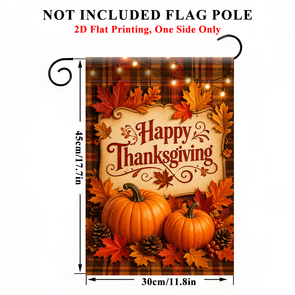 TEMU 2d Flat, 2d Flat Printing Garden Flag 1pc, Thanksgiving Pumpkin And Leaves Garden Flag - Single-sided Print, Durable Polyester Outdoor Decor For