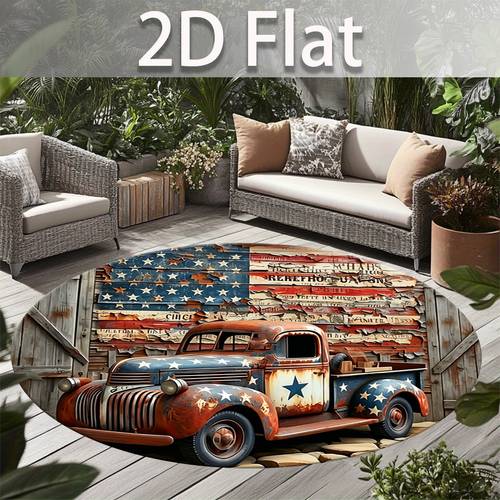 vintage american pickup truck mat suitable for non slip round suitable for living room bedside balcony thick machine washable outdoor with ddty backing 2d flat