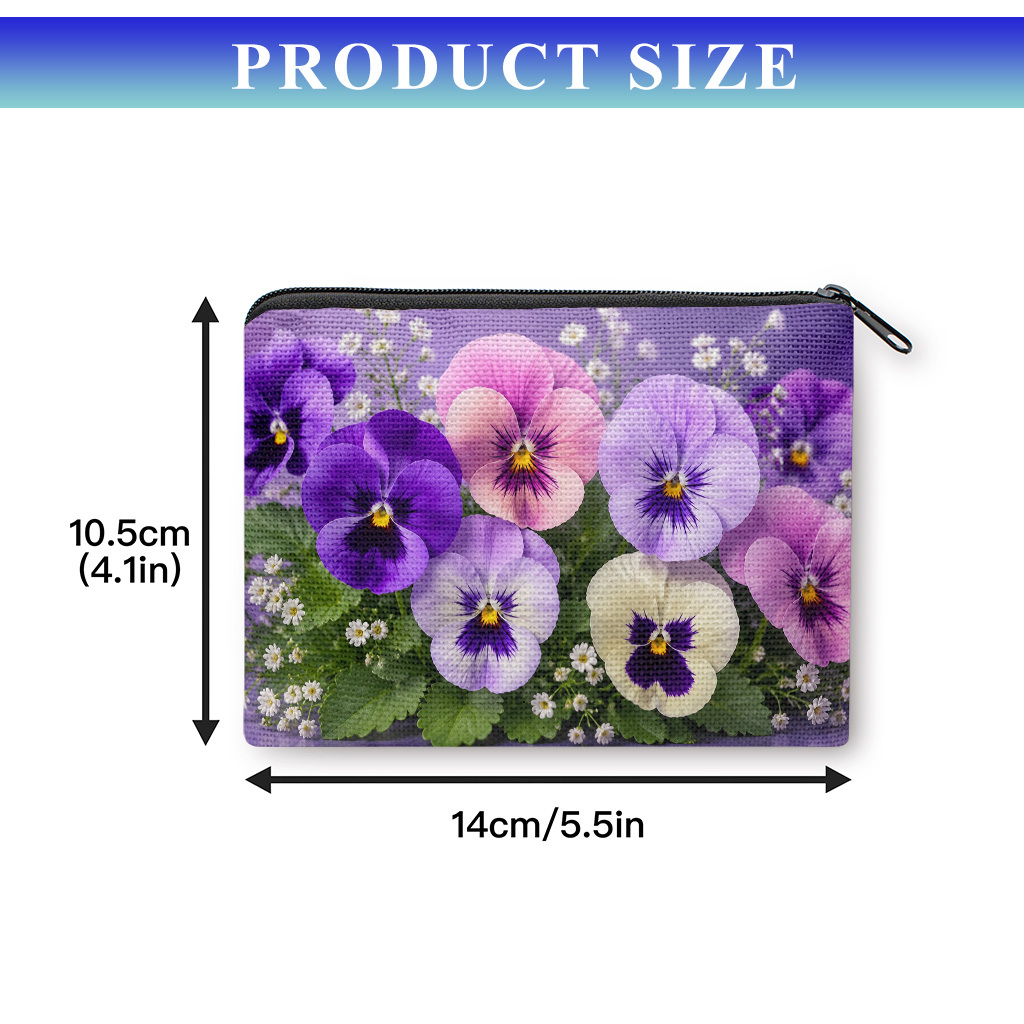 TEMU Coin Purse, Pansy Flowers Blooming Vibrantly Coin Purse, Zipper Closure, Small Portable , Cash, Keys, Cards, Earphone, And Small Essentials