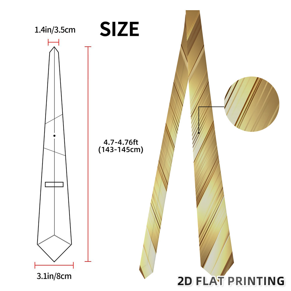 TEMU 2d Flat Printing, 1pc Fashion Golden Diagonal Lines Printed Trendy Tie Ideal For Dinners, Anniversaries And Holiday Gatherings, Fashionable And