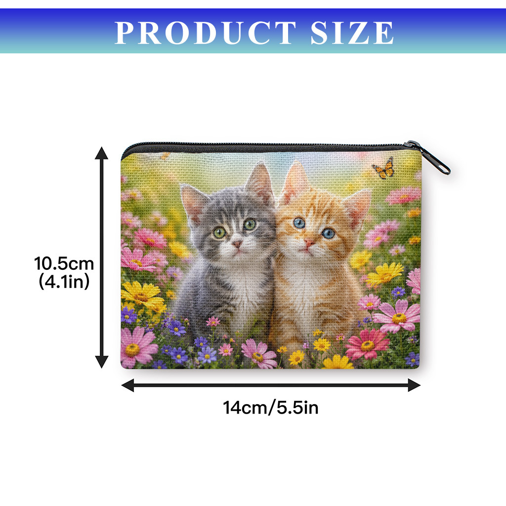 TEMU 【商品名】コインパース、花の中の可愛い猫のふたり コインケース、開閉、小型 携帯用 コイン、現金、鍵、カード、イヤホン、小物収納バッグ、便利なカードホルダー、軽量、女性と男性へのギフト