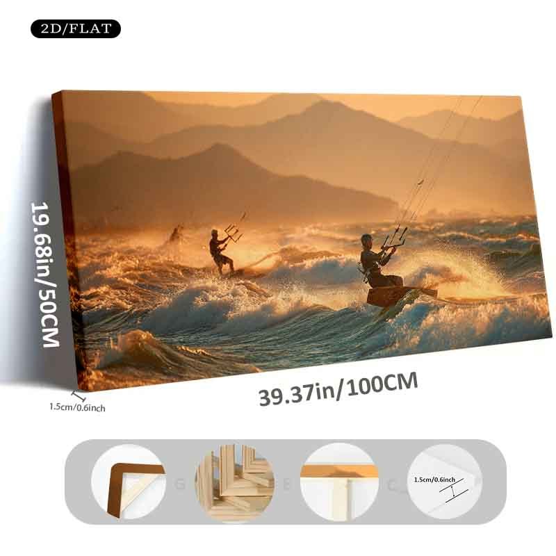 품목 사진 2d 플랫, 2d 플랫, 1개 대형 프레임 캔버스 벽걸이 액자 - 19.68in 50cm x 39.37in 100cm 프레임 모던 추상 캔버스 벽걸이 액자 거실 선셋 키트보딩 어드벤처 홈 데코 캔버스 스타일리시 벽화 포스터 장식 선물 가족