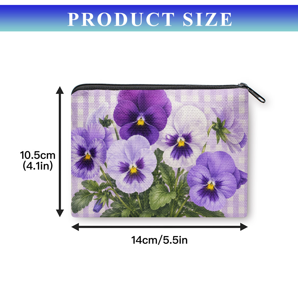 TEMU Coin Purse, Purple Flowers Bloom Coin Purse, Zipper Closure, Small Portable , Cash, Keys, Cards, Earphone, And Small Essentials Storage Bag,